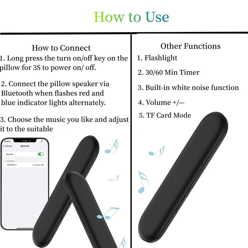 Dream Pro Pillow Speaker, Under Pillow Speaker for Side Sleepers, Bone Conduction Bluetooth SleepBar, Wireless Portable Pillow Speaker White Noise