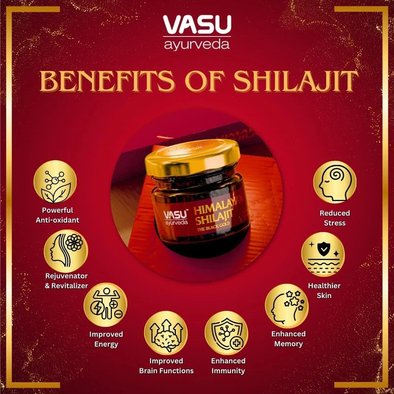 Vasu ayurveda Highest Potency 100% Natural Himalayan Shilajit Resin Pure Form of Fulvic Acid & 85+ Trace Minerals - The Black Gold - 50 Day Supply 1 Pack - Energy Booster