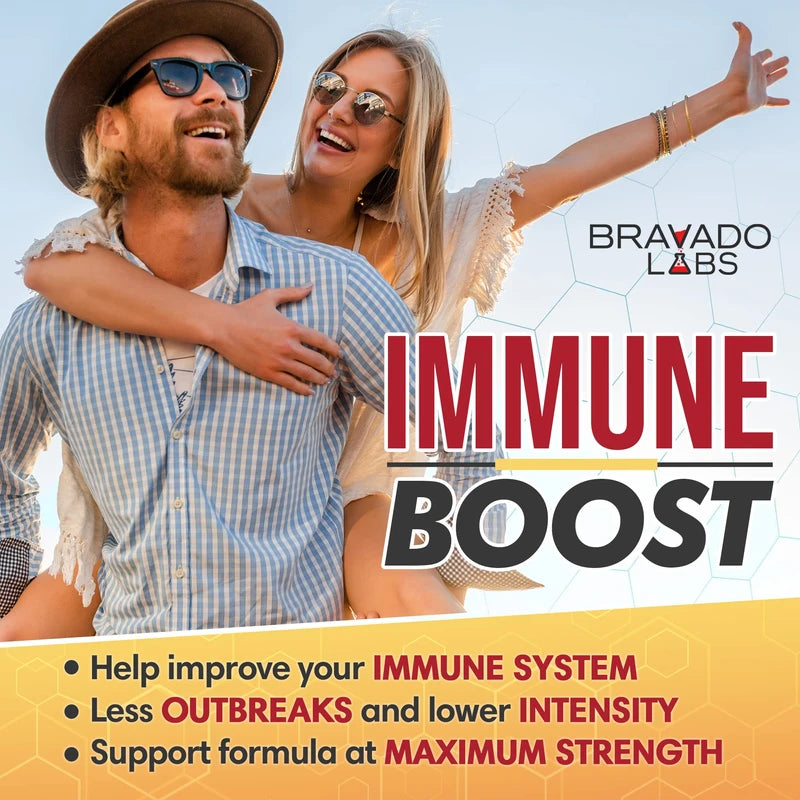 Bravado Labs Advanced Lysine Immune Support 975 mg - Maximum Immune Support Supplement - Super Lysine Outbreak Support Pills for Adults - with Zinc, Vitamin C - 120 ct