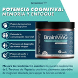 NEWMANITY BrainMAG Treonato de Magnesio - 180 Cápsulas de Alta Absorción, Suplemento Nootropico para Concentración, Memoria, Relajación, Sueño y Bienestar Mental, Fórmula de L-Treonato de Magnesio