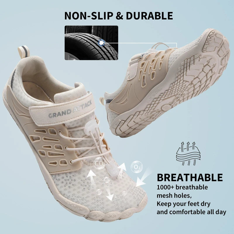 Grand Attack Barefoot Shoes Women Minimalist Zero Drop Lightweight Cross-Trainer for Wrestling Boxing Weightlifting Walking Shoes, 645/Beige, 10 Wide