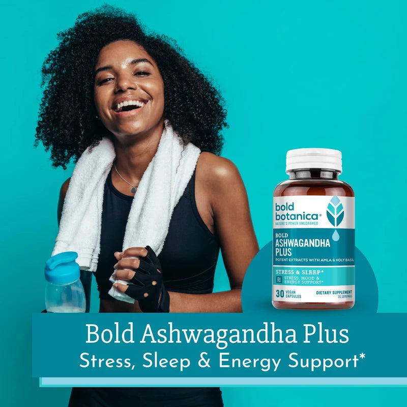 Bold Botanica Bold Ashwagandha Plus –Stress, Mood, Memory & Energy Support - Potent Extracts with Amla & Holy Basil -Triple Adaptogenic Formula—One Capsule Daily- 30 Vegan Caps (1)