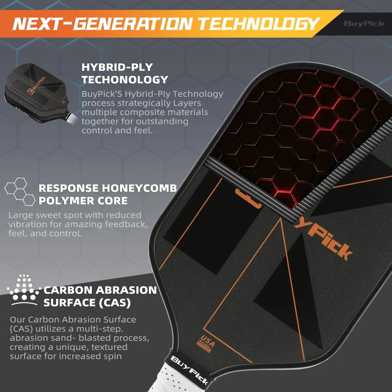 BuyPick Pickleball Paddle,USAPA Approved Light Pickleball Paddles with Reinforced Carbon Fiber Surface,16mm Thickened Pickleball Racket with Anti-Slip Sweat-Absorbing Grip& Racket Cover, Gift for Men