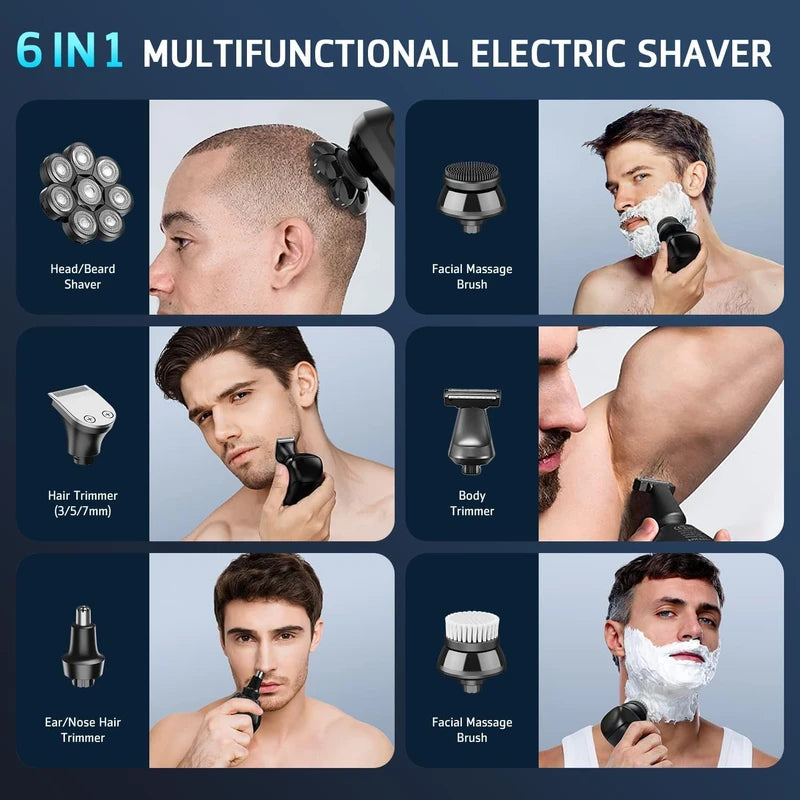 Lovcoyo Bald Razor Men, 8D Upgraded 6-in-1 Bald Razor Men, Waterproof Wet/Dry Razor Men's Electric, Wireless Rechargeable Head Razor Men (Blue)
