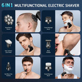 Lovcoyo Bald Razor Men, 8D Upgraded 6-in-1 Bald Razor Men, Waterproof Wet/Dry Razor Men's Electric, Wireless Rechargeable Head Razor Men (Blue)