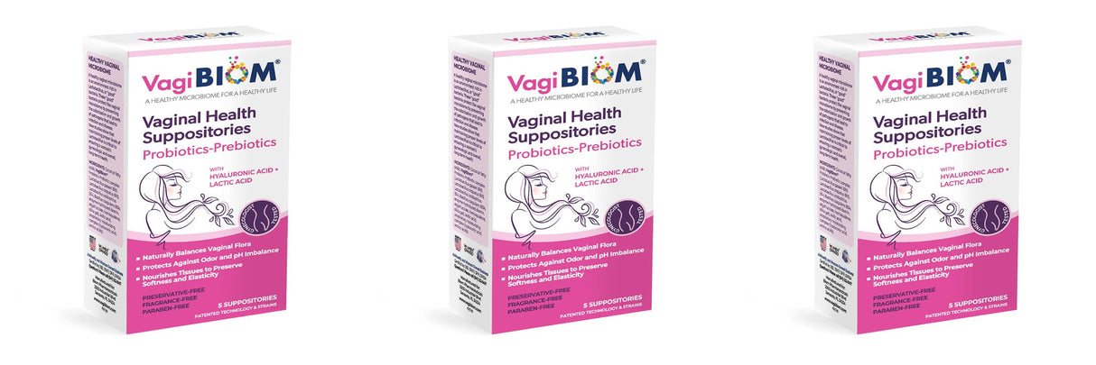 3 Pack VagiBiom Lactobacillus Suppository: Microbiome Flora balance and Odor Control Regimen; Balance and Nourishes Healthy Flora; Paraben-Free Preservative-Free