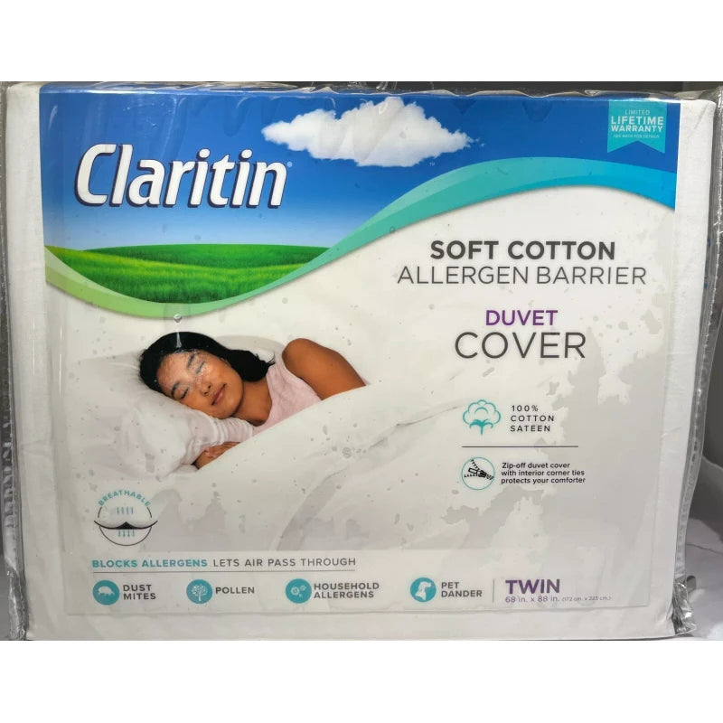 Claritin Soft Cotton Allergen Barrier Duvet Cover - White - Size: TWIN