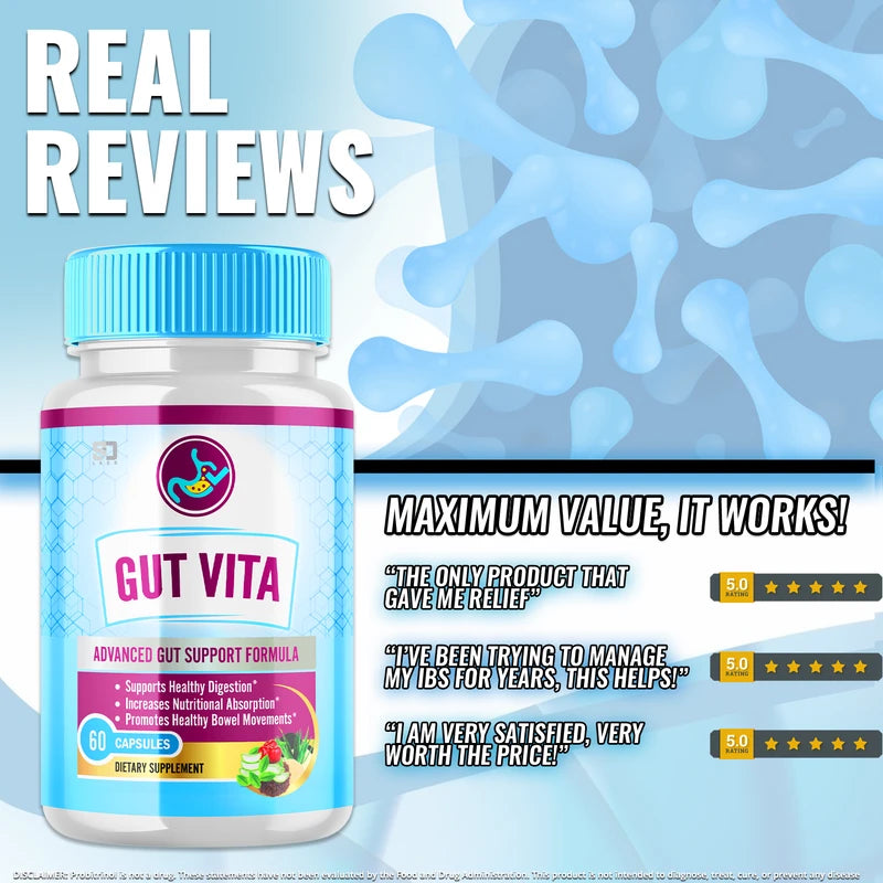 Gut Vita (5 Pack) Gut Vita, Gut Vita Digestion & Gut Health Probiotic (300 Capsules)