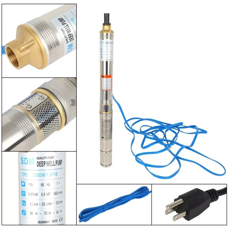 CARMA 1" 1/2HP Deep Well Pump Submersible Water Pump 110V/60Hz 370W 16GPM 95psi New