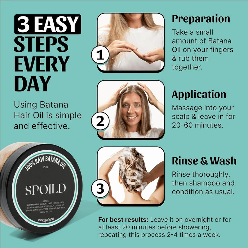 SPOILD Aceite de batana crudo para el crecimiento del cabello, procedente de Honduras, aprobado por el Dr. Sebi, sin refinar y 100% orgánico, evita la pérdida de cabello, fortalece el cabello, 2 onzas