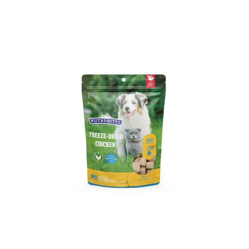 Nutri Bites Freeze Dried Chicken Dog & Cat Treats | Healthy Pet Training Treats or Food Topper | All Natural, 1 Single Animal Protein, High Protein | 4 oz