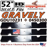 For Gravely COPPERHEAD 3-PACK 52" HD GRAVELY HIGH LIFT BLADES GDU10231, 0450300 -MADE IN USA