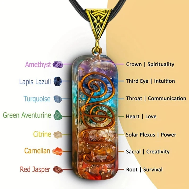 Habysedu Pulsera Arus 7 Chakras Original, Pulsera Arus 7 Chakras, Crystal Stone Holder Necklace, 7 Chakra Bracelet with Real Stones, 7 Chakra Necklace and Bracelet Set for Women & Men (A)