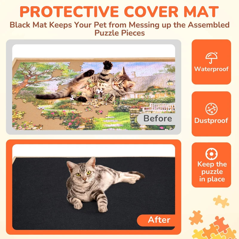 Gamenote 1500 Pieces Rotating Jigsaw Puzzle Table with Puzzle Cover, Portable Large Puzzle Board with Drawers for Puzzle Storage, Wooden Smooth Plateau Work Surface for Kids Family Game