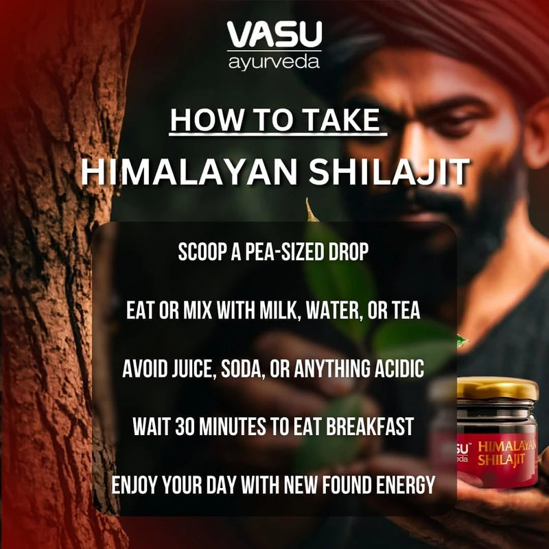 Vasu ayurveda Highest Potency 100% Natural Himalayan Shilajit Resin Pure Form of Fulvic Acid & 85+ Trace Minerals - The Black Gold - 50 Day Supply 1 Pack - Energy Booster
