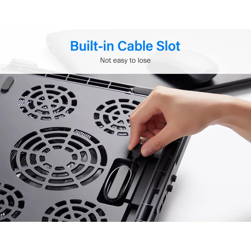 Kootek Laptop Cooling Pad 12"-17" Cooler Pad Chill Mat 5 Quiet Fans LED Lights and 2 USB 2.0 Ports Adjustable Mounts Laptop Stand Height Angle, Red