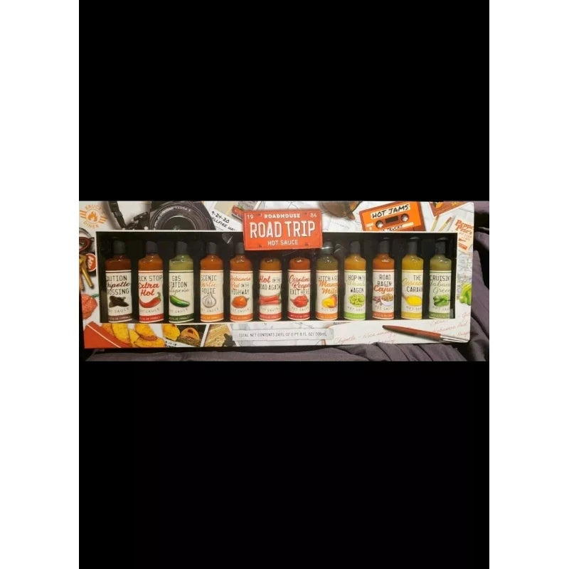 RoadHouse Road Trip Hot Sauce 12 Two Ounce Bottles Hot Sauce Gift Set NIB USA