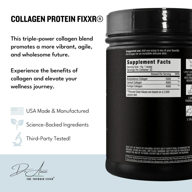 Fixxr Collagen 2.0 by Dr. Amie | with 3 Bioactive Collagen Peptides | Unflavored 30 Servings