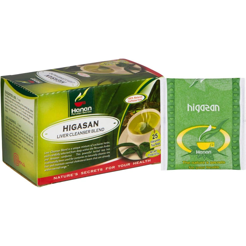 Higasan Tea - Herbal Tea and Liver Cleansing Blend from Peru - 25 Tea Bags of all Natural Boldus Leaves (Boldo), Hercampuri, Carqueja, Horsetail (Cola de Caballo) - Digestive Comfort