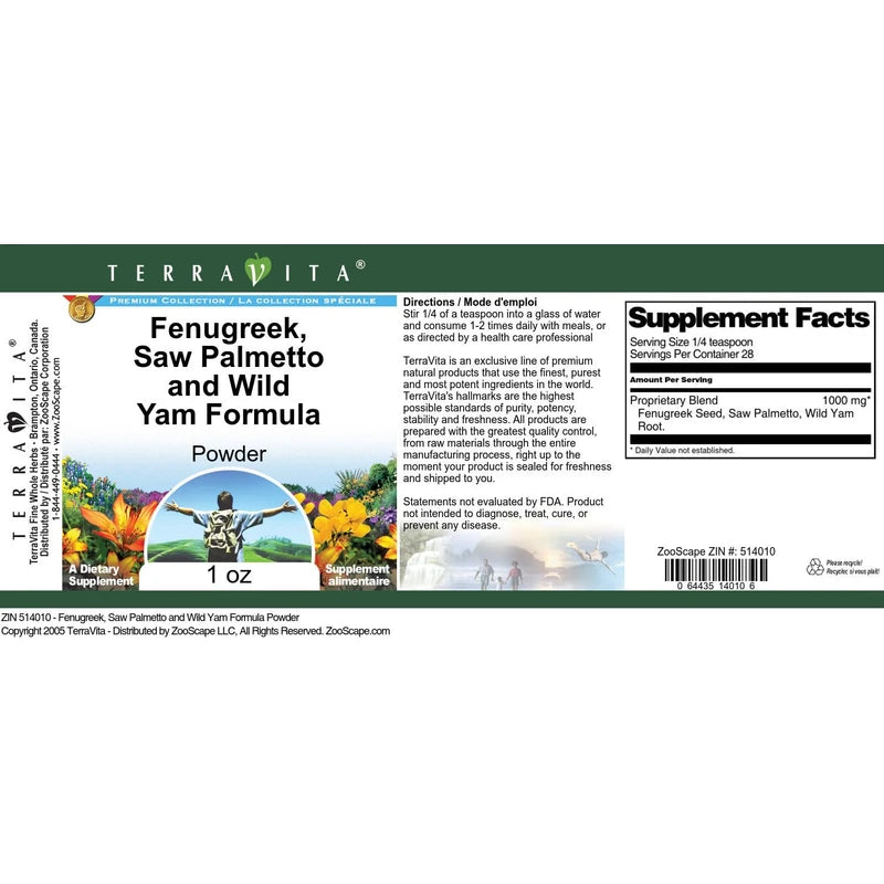 Fenugreek, Saw Palmetto and Wild Yam Formula Powder (1 oz, ZIN: 514010)