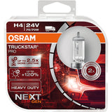 OSRAM TRUCKSTAR PRO H4, +120% more brightness, halogen headlight lamp, 64196TSP-HCB, 24V truck lamp, duo box (2 lamps)