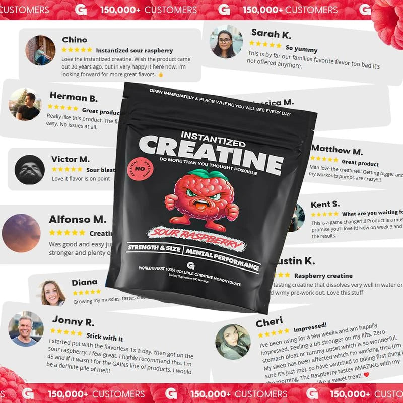 Gains In Bulk Sour Raspberry Instantized Creatine - Ultimate Supplement for Muscle Growth