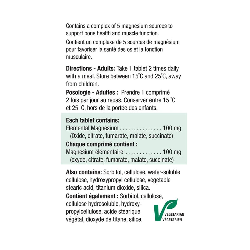 Jamieson Magnesium 100mg 100's 100 Tablets