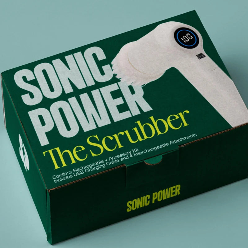 SonicPower Electric Spin Scrubber, Handheld & Ergonomic, IPX 7 Waterproofing, 4 Multi-Purpose Attachments Included, 2 Scrubbing Speeds, Long Lasting Rechargeable Battery