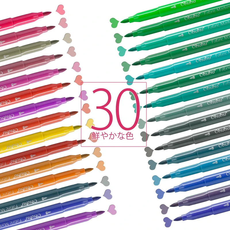 Ohuhu Fabric Pen 30 Colors Set Dyeing Pen Fabric Dyeing Pen Cloth Pen Color Pen Cloth Marker Fabric Marker Writing Fabric Writing Pen Writing on Cloth Pen Name Water Resistant Pigment DIY Handmade Handmade Clothes Jeans T-shirt Pants Bag Sneakers