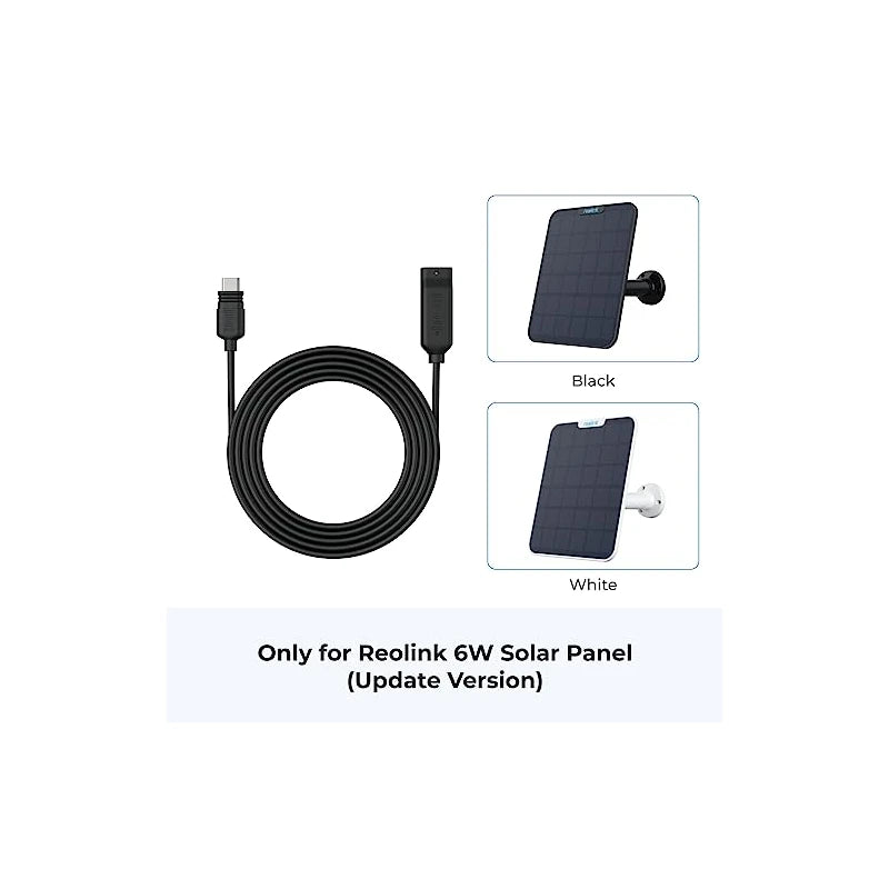 REOLINK Solar Panel Extension Cable Black, 4.5 Meters, Type-C Port, Only 6W Solar Panel