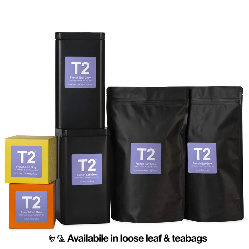 T2 Tea French Earl Grey Black Tea Bags in Box, 25-count