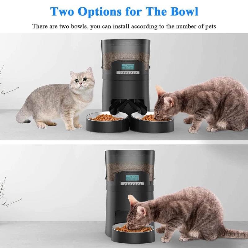 HoneyGuaridan 4.5L Automatic Cat Feeder for 2 Cats,Wi-Fi Smart Pet Feeder,Timer Cat Food Dispenser for Cats & Dogs, APP Control,Desiccant, Voice Recorder,Stainless Steel Bowl (Black)