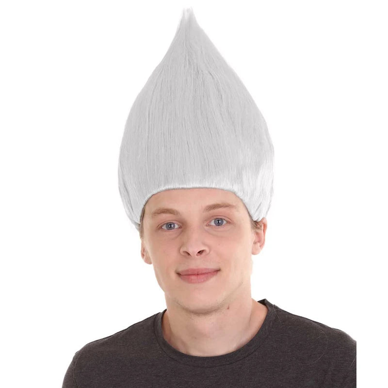 Adult Unisex White Color Straight Cosplay Halloween Troll Wig, Synthetic Soft Fiber Hair, Perfect for your next Festival and Group Anime Party! One Size