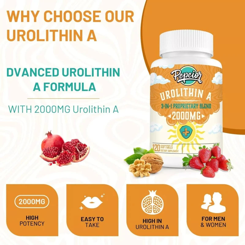 Pepeior Pepeior Urolithin A 2000MG 3-in-1 Proprietary Blend - 120 Softgels - EXP 01/2027