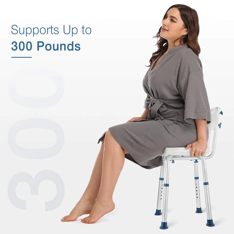 GreenChief Shower Chair with Back Removable - Small Shower Stool for Inside Shower, Narrow Bathtub Chair, Adjustable Shower Seat for Seniors, Elderly, Handicap, Disabled (300 LBS)