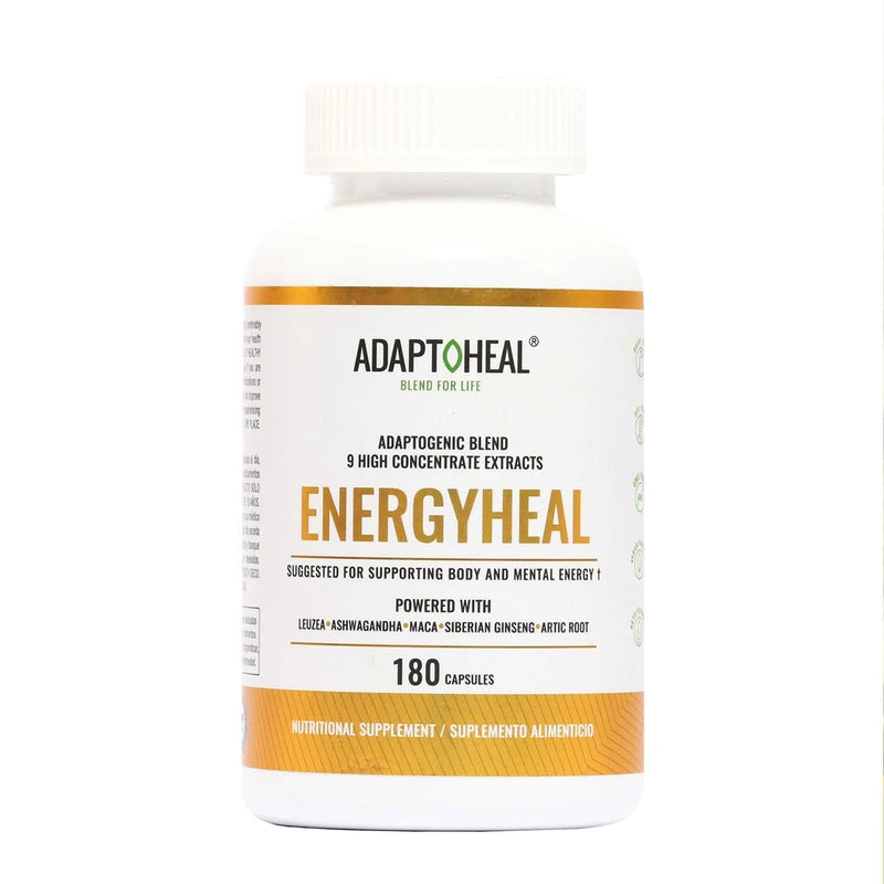 ADAPTOHEAL Adaptoheal Energy Supplement Caffeine Free - Adoptogen Blend with Ashwagandha, Rhodiola Rosea, Maca, Leuzea, Gingseng - Increases Energy, Natural Stress Relief, Focus and Vitality (180 Capsules)
