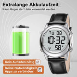 Hearkent Talking Clock Visually Impaired Radio-Controlled Clock German Voice LCD Large Number Easy to Read Senior Watch for Seniors Blind Clock, black, Strap.