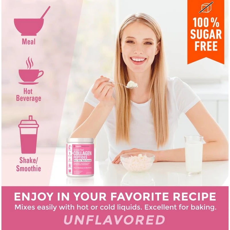 Collagen Powder Supplement - Pure Hydrolyzed Grass-Fed Collagen Peptides, Healthy Skin Hair Beauty Nails Joints, Fitness Recovery, Edible Unflavored - Size: Single Pack