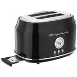 Frigidaire ETO102-BLACK, 2 Slice Toaster, Retro Style, Wide Slot for Bread, English Muffins, Croissants, and Bagels, 5 Adjustable Toast Settings, Cancel and Defrost, 900w, Black
