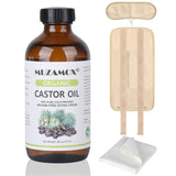 MUZAMOX MUZAMOX Castor Oil Organic Cold Pressed Unrefined Glass Bottle (8fl.oz/237ml), Castor Oil Pack Wrap Organic Cotton and Castor Oil Packs for Liver Detox