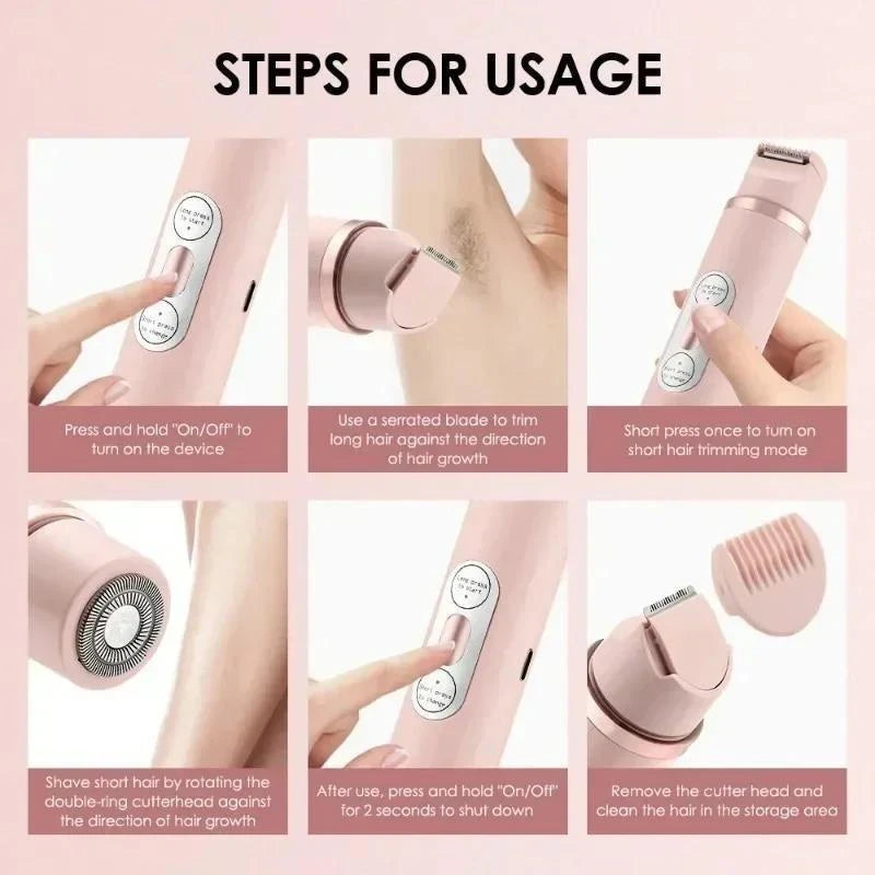 2 in 1 Rechargeable Electric Hair Shaver, 1 Count Double Cutter Head Design Hair Remover, Wet & Dry Use Body Hair Trimmer for Home & Travel - Color: Pink, Specification: 1 count