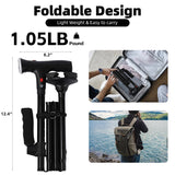 Folding Cane With Led Light And Alarm, With Side Handle, Folding, Adjustable Cane Suitable For Arthritis Disabled And Elderly, Cane With Cushioned T Handle And Swivel Four Pedestal, WalkingCanes,Black