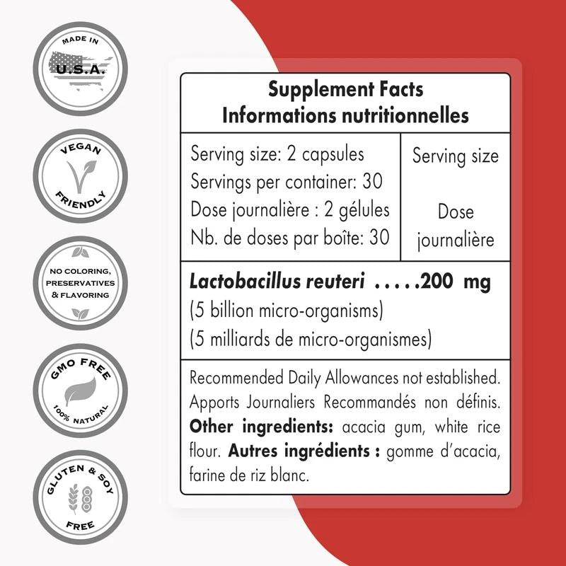 Supersmart - Lactobacillus Reuteri 5 Billion CFU per Day - Probiotic Supplement | Non-GMO & Gluten Free - 60 DR Capsules Edible Healthcare