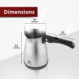 ETHNIQ Turkish Coffee Pot - Stainless Steel, 120V, 1 to 4 Cup Capacity, Fast Brewing, Delicious Cup of Turkish, Arabic & Greek Coffee Maker with Foldable Handle for Home & Travel & on-off Button