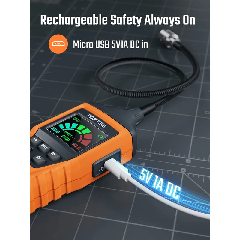 Rechargeable Gas Detector TOPTES PT520A+ Natural Gas Detector, Detects Gas Leaks of Urban Gas, Methane, Propane, LPG, etc., with 17.1 inches (43.5 cm) Detection Probe (Japanese Instruction Manual) - Orange