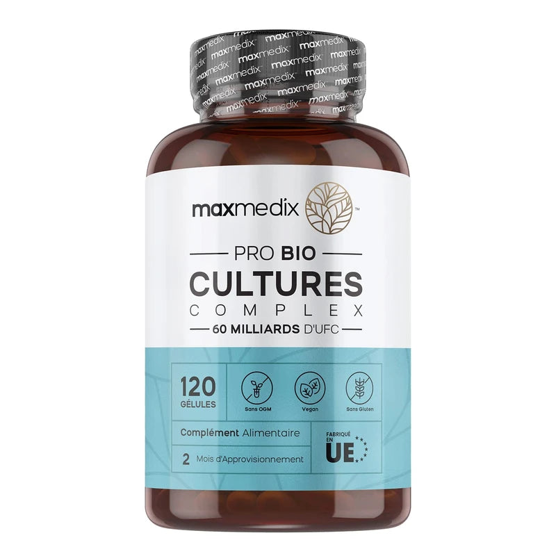 maxmedix Probiotic Complex 60 Billion CFU/Portion 120 Vegan Capsules, Intestinal Flora Probiotic, Lactobacillus Gasseri, Lactobacillus Rhamnosus, Lactic Ferments-20 Strains Microbiota Balance