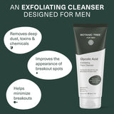 Botanic Tree Men's Face Wash with Glycolic Acid & Activated Charcoal (6oz.) - Deep Cleaning and Energizing Facial Exfoliating Cleanser…