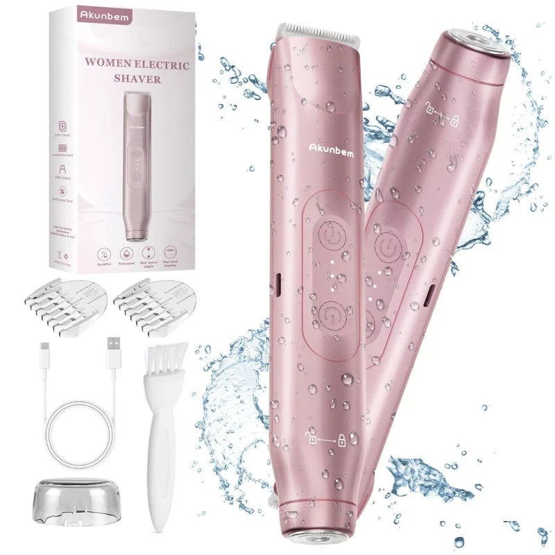 Akunbem 2 in 1 Women Electric Shaver Dual Head Bikini Trimmer for Women IPX7 ...