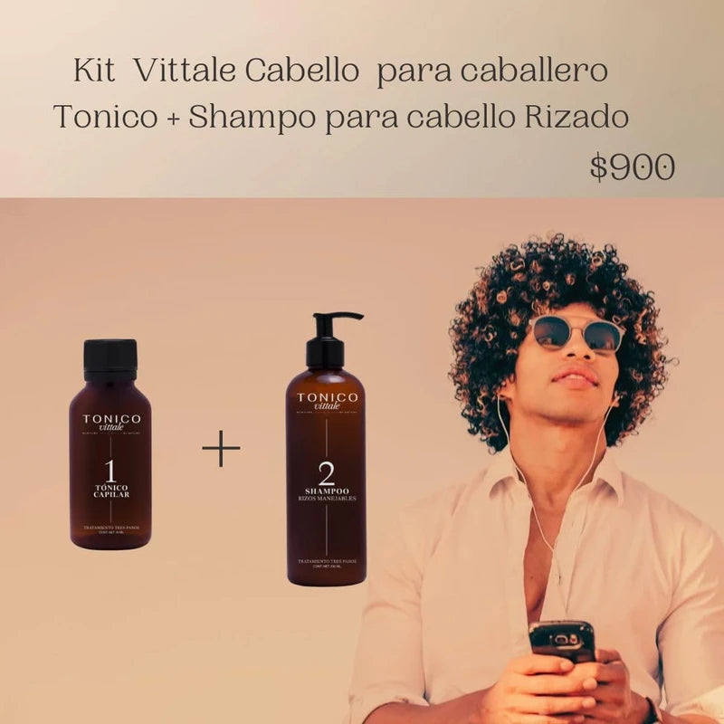Tonico Vittale Kit 2 Paquete Tónico Y Shampoo Para Cabello Rizado| Unisex | Paso 1 y 2 | Crecimiento Y Fortalecimiento Capilar | Brillo Y Reconstrucción | Control del Frizz | 100% Ingredientes Naturales