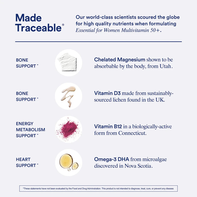 Ritual Ritual Multivitamin for Women 50+, Menopause Supplements with Vitamin D3, K2 and Magnesium for Bone Support*, Omega-3 DHA, Vitamin B12, Non-GMO, Mint Essenced, 30 Day Supply, 60 Vegan Capsules